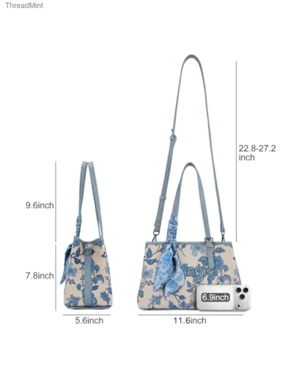 Vintage Embroidered Satchel Handbag with Detachable Crossbody Strap - Floral